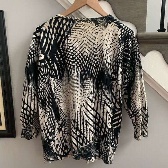 Cable & Gauge Black & Cream Abstract Print Light Weight Cardigan sz L - Picture 5 of 6